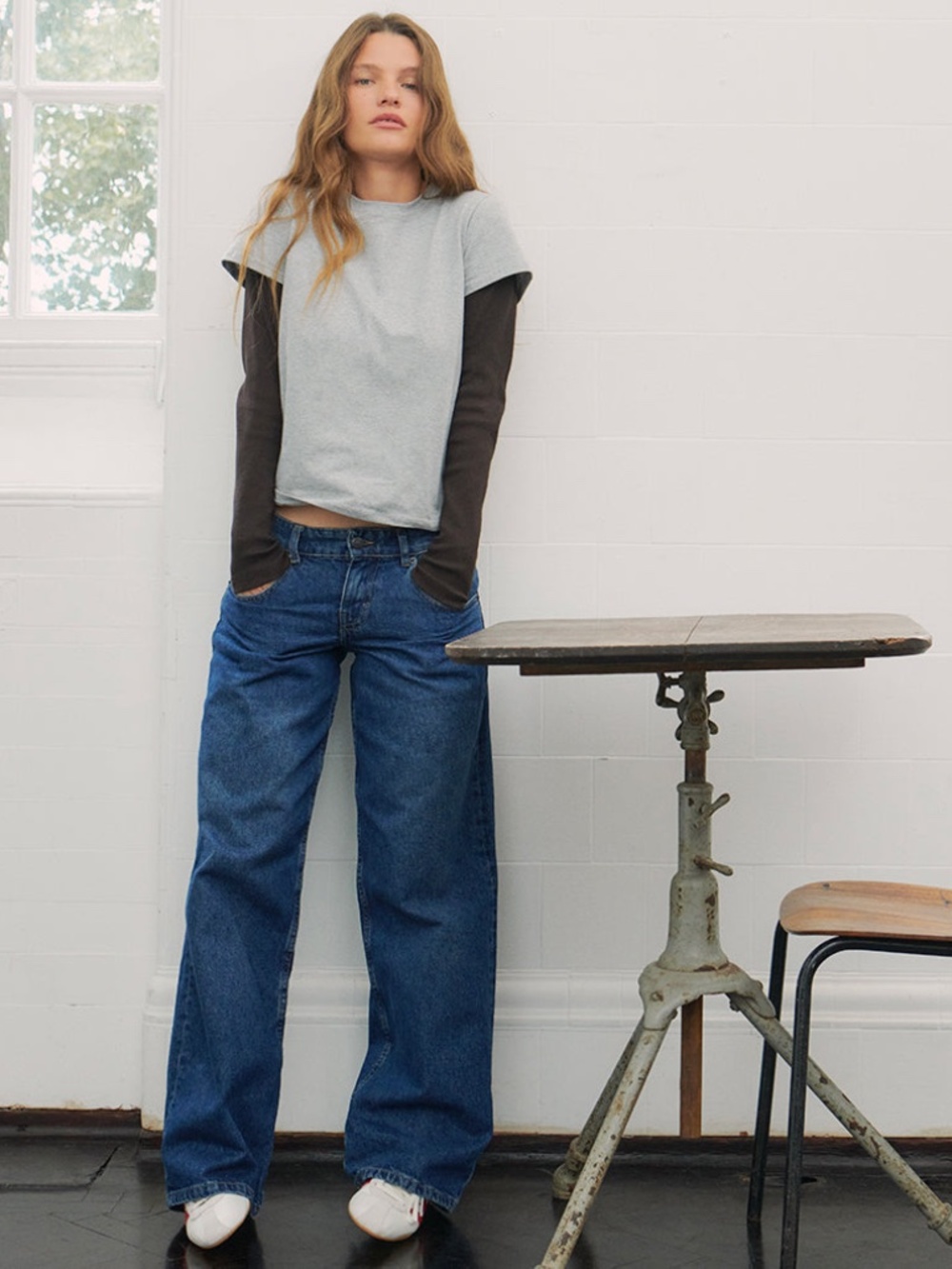 Motel Rocks Classic Wide-Leg Blue Denim Jeans